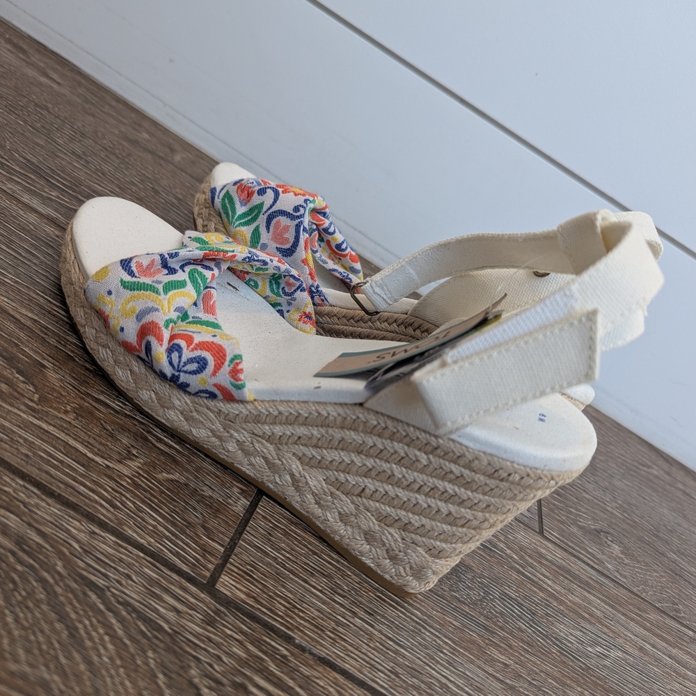 TOMS New Marisela Wedge Sandal Floral White Size 9 Spring - Picture 4 of 9